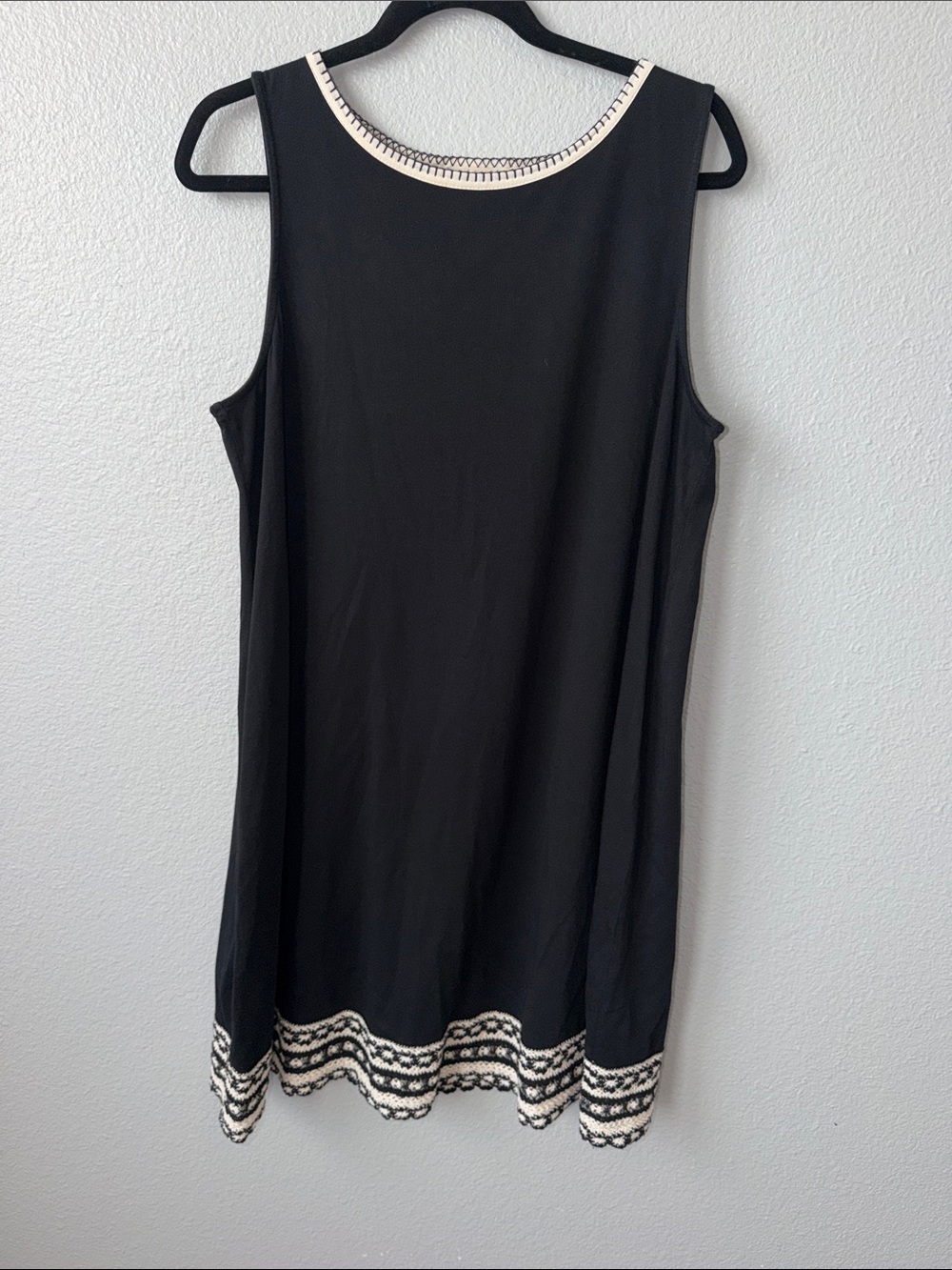 Black Shift Dress with Cream Crochet Trim